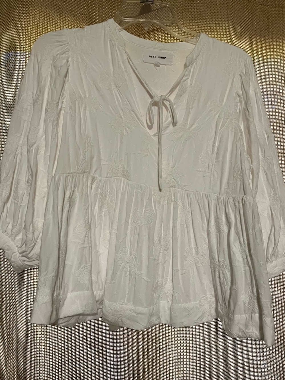 Dear John White Embroidered Floral Peasant Blouse Size M